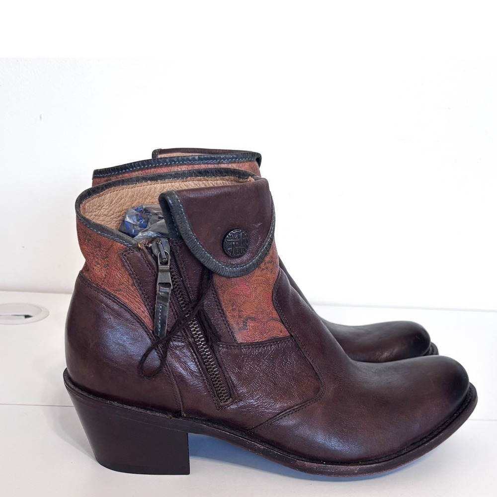 JB Dillon Womens Western Ankle Boots 12B Brown Floral Leather Cowgirl Block Heel